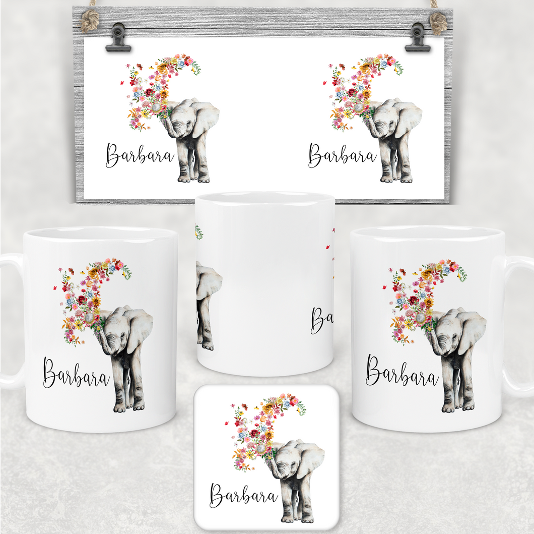 Floral Elephant Personalised Mug & Coaster