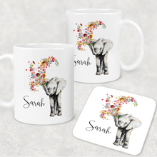 Load image into Gallery viewer, Floral Elephant Personalised Mug &amp; Coaster
