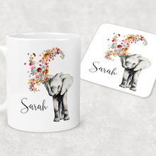 Load image into Gallery viewer, Floral Elephant Personalised Mug &amp; Coaster
