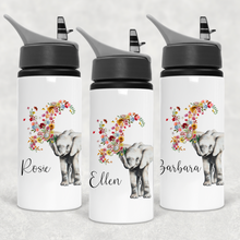 Load image into Gallery viewer, Floral Elephant Personalised Aluminium Straw Water Bottle 650ml
