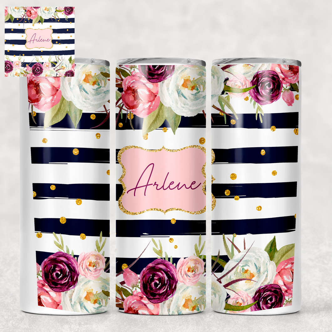 Floral Stripe Personalised Tall Tumbler