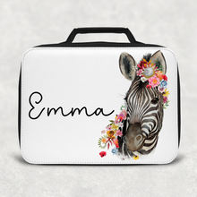 Load image into Gallery viewer, Floral Zebra Personalised Insulated Lunch Bag
