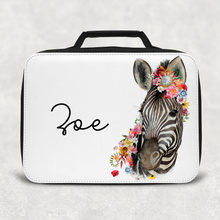 Load image into Gallery viewer, Floral Zebra Personalised Insulated Lunch Bag

