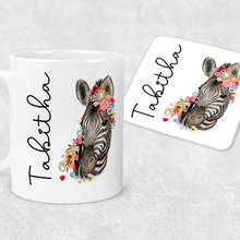 Load image into Gallery viewer, Floral Zebra Personalised Mug &amp; Coaster
