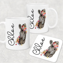 Load image into Gallery viewer, Floral Zebra Personalised Mug &amp; Coaster
