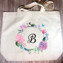 Load image into Gallery viewer, Initial Floral Wreath Tote Bag - Tote Bag - Molly Dolly Crafts
