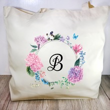 Load image into Gallery viewer, Initial Floral Wreath Tote Bag - Tote Bag - Molly Dolly Crafts
