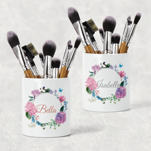 Load image into Gallery viewer, Floral Wreath Personalised Pencil Caddy / Make Up Brush Holder

