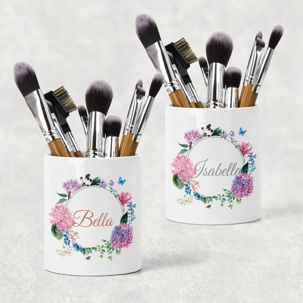 Floral Wreath Personalised Pencil Caddy / Make Up Brush Holder