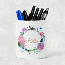 Load image into Gallery viewer, Floral Wreath Personalised Pencil Caddy / Make Up Brush Holder
