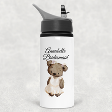 Load image into Gallery viewer, Teddy Flower Girl/Page Boy Personalised Wedding Aluminium Straw Bottle 650ml
