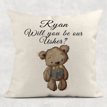 Load image into Gallery viewer, Bear Will You Be My Flower Girl Page Boy Wedding Personalised Cushion
