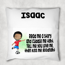 Load image into Gallery viewer, Football Personalised Pocket Book Cushion Cover White Canvas
