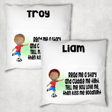 Load image into Gallery viewer, Football Personalised Pocket Book Cushion Cover White Canvas
