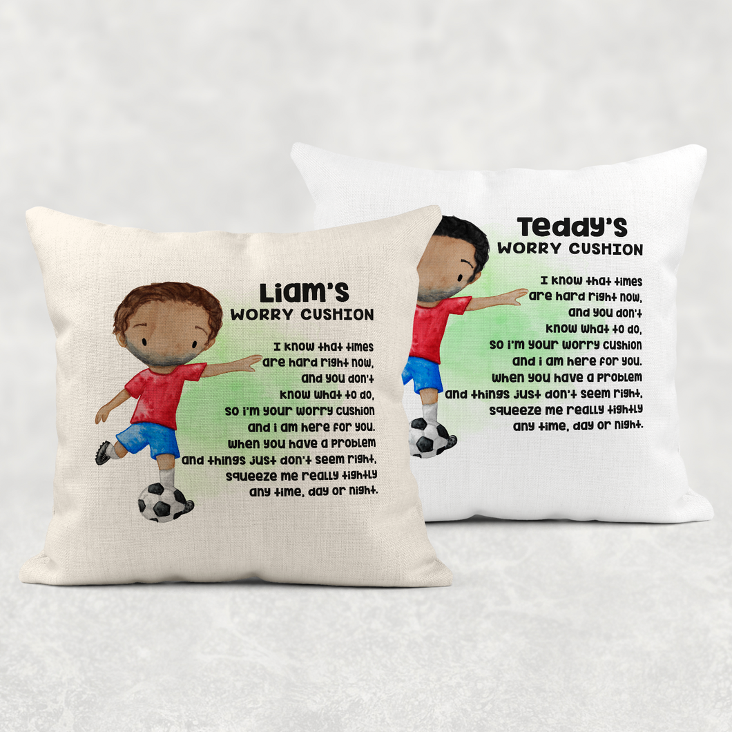 Football Personalised Worry Cushion Cover White Canvas or Natural Linen