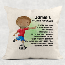 Load image into Gallery viewer, Football Personalised Worry Cushion Cover White Canvas or Natural Linen
