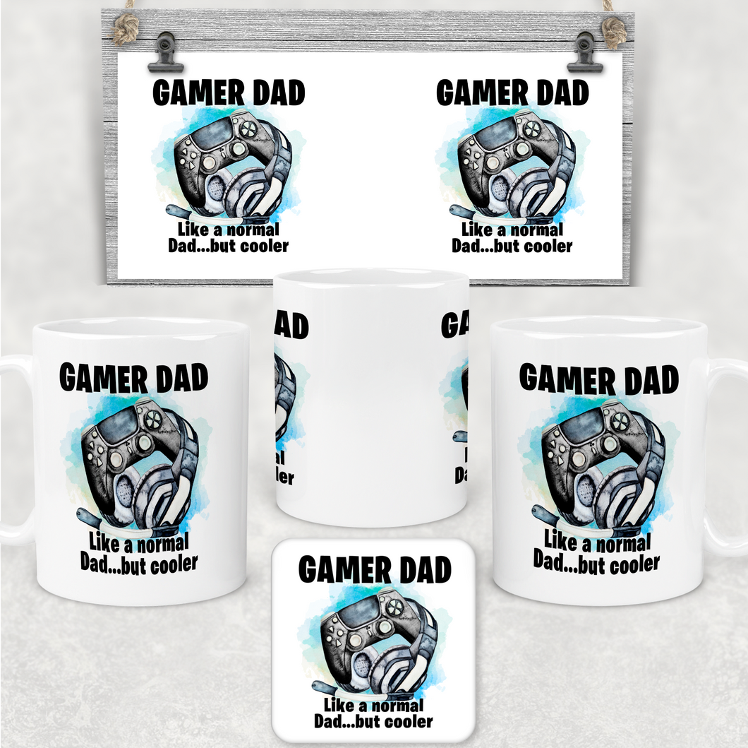Gamer Dad Cooler Than a Normal Dad Personalised Watercolour Mug
