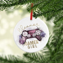 Load image into Gallery viewer, Gamer Girl Floral Watercolour Personalised Ceramic Round or Heart Christmas Bauble
