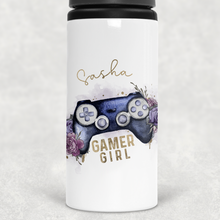 Load image into Gallery viewer, Gamer Girl Floral Personalised Aluminium Straw Water Bottle 650ml
