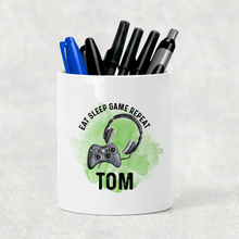 Load image into Gallery viewer, Gamer Personalised Pencil Pot Eat Sleep Game Repeat
