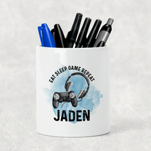 Load image into Gallery viewer, Gamer Personalised Pencil Pot Eat Sleep Game Repeat
