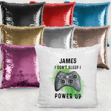 Load image into Gallery viewer, Gamer Mermaid Sequin Cushion I don&#39;t Sleep I power Up
