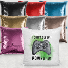 Load image into Gallery viewer, Gamer Mermaid Sequin Cushion I don&#39;t Sleep I power Up
