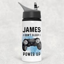 Load image into Gallery viewer, Gamer Personalised Aluminium Straw Water Bottle I Don&#39;t Sleep I Power Up 650ml
