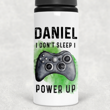 Load image into Gallery viewer, Gamer Personalised Aluminium Straw Water Bottle I Don&#39;t Sleep I Power Up 650ml
