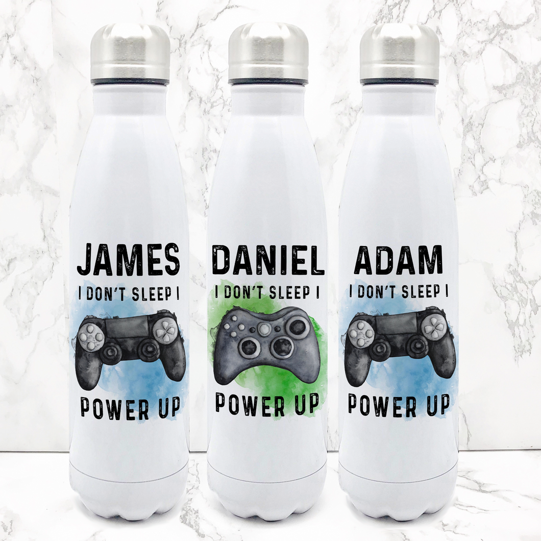Gamer Personalised Travel Flask Water Bottle I Don't Sleep I Power Up 500ml