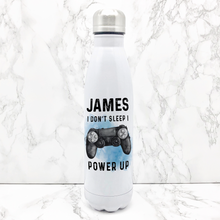 Load image into Gallery viewer, Gamer Personalised Travel Flask Water Bottle I Don&#39;t Sleep I Power Up 500ml
