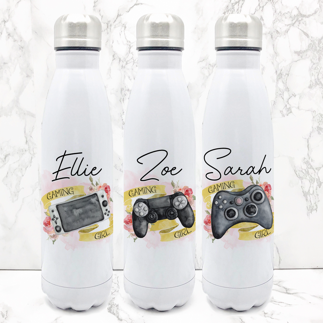Gaming Girl Personalised Travel Flask Water Bottle 500ml
