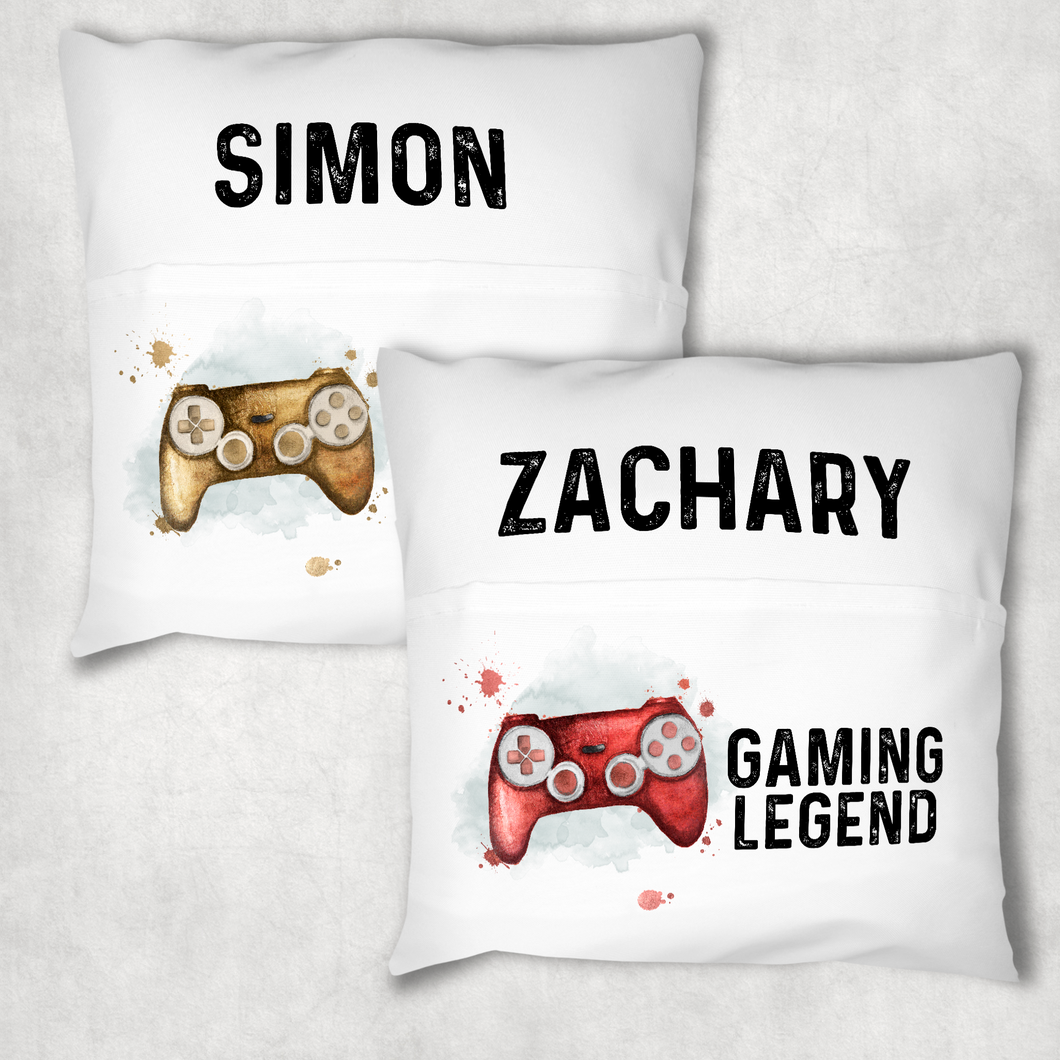 Gaming Legend Personalised Pocket Book Cushion Cover White Canvas