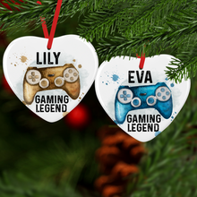 Load image into Gallery viewer, Gaming Legend Watercolour Personalised Ceramic Round or Heart Christmas Bauble
