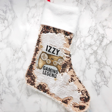 Load image into Gallery viewer, Gaming Legend Personalised Fur Topped Sequin Christmas Stocking
