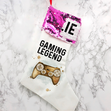 Load image into Gallery viewer, Gaming Legend Personalised Sequin Topped Christmas Stocking
