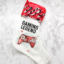 Load image into Gallery viewer, Gaming Legend Personalised Sequin Topped Christmas Stocking
