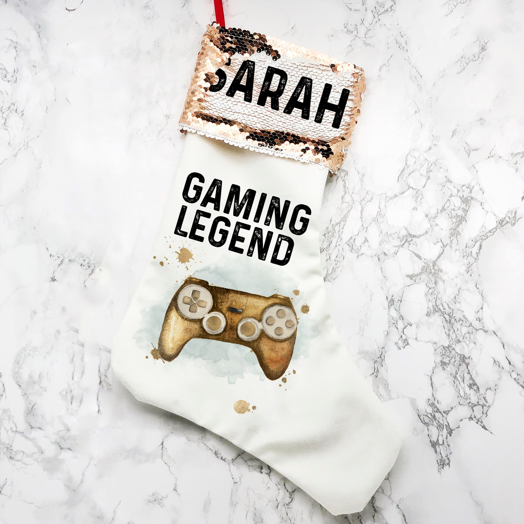 Gaming Legend Personalised Sequin Topped Christmas Stocking