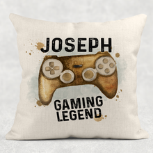 Load image into Gallery viewer, Gaming Legend Personalised Cushion Linen White Canvas
