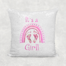 Load image into Gallery viewer, Gender Reveal Baby Feet Mermaid Sequin Cushion
