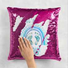 Load image into Gallery viewer, Gender Reveal Baby Feet Mermaid Sequin Cushion
