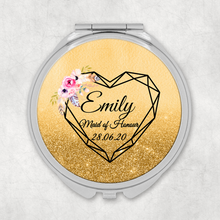 Load image into Gallery viewer, Geometric Heart Glitter Wedding Compact Mirror
