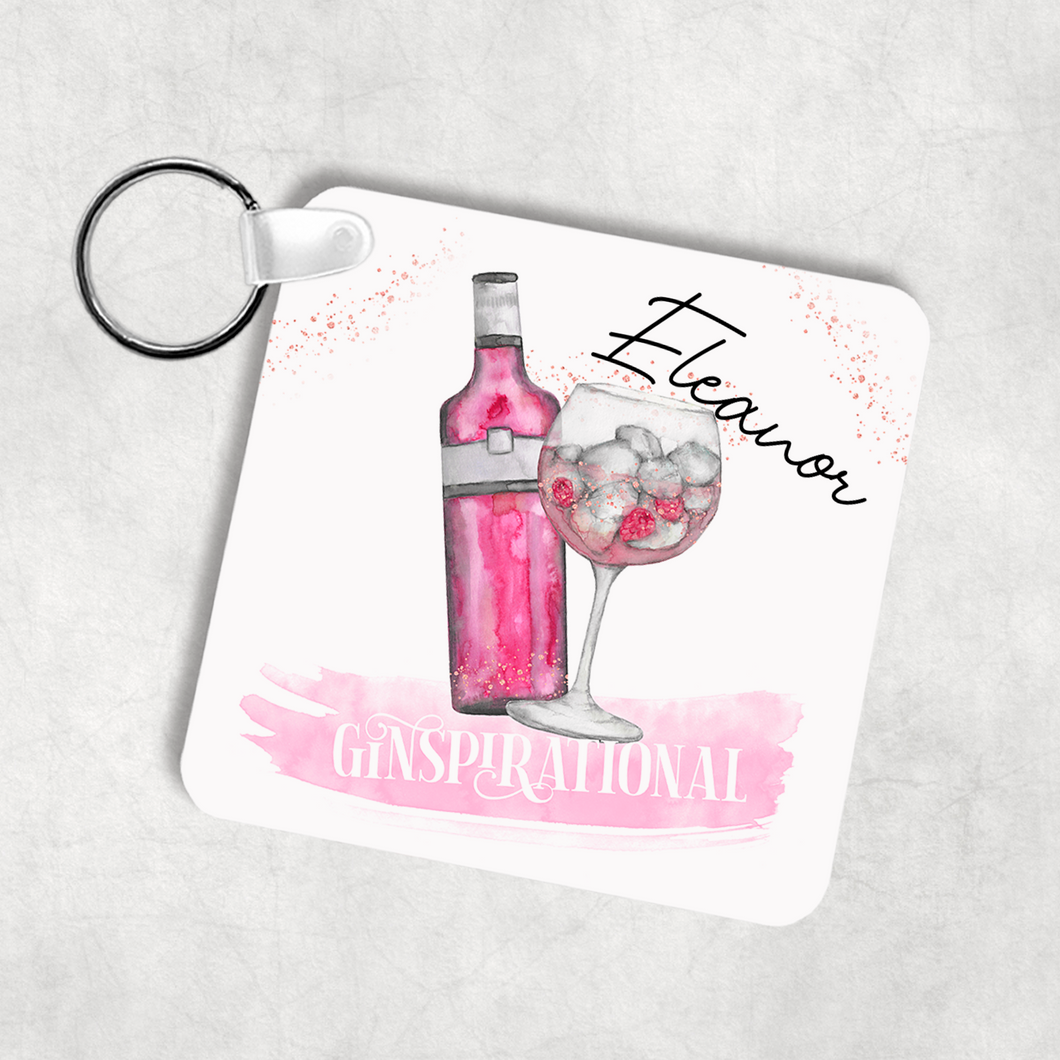 Ginspirational Pink Gin Personalised Square Keyring