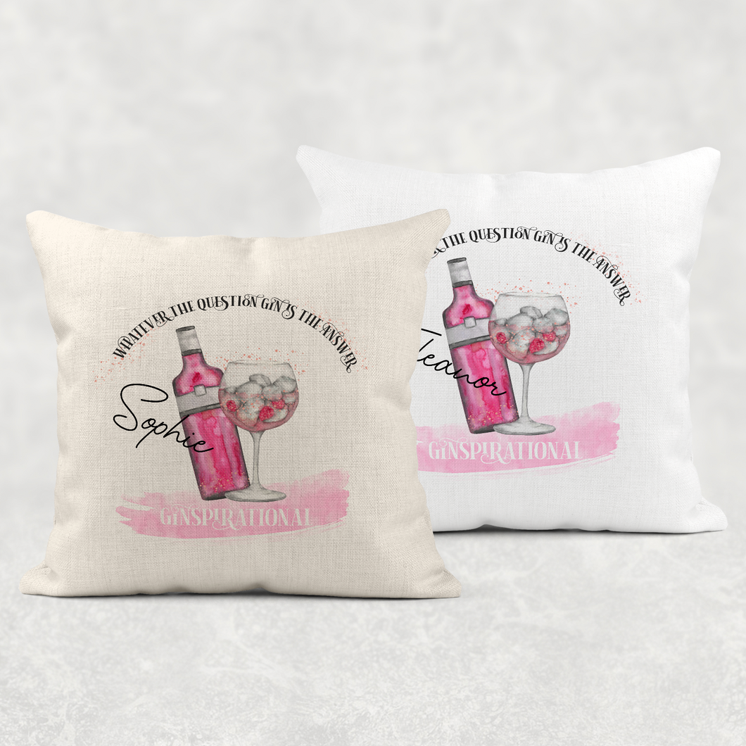 Ginspirational Gin is the Answer Cushion Linen White Canvas