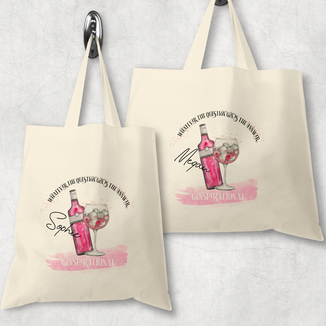 Ginspirational Gin is the Answer Tote Bag Personalised Alphabet MUA Gift