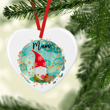 Load image into Gallery viewer, Gnome Watercolour Personalised Ceramic Round or Heart Christmas Bauble
