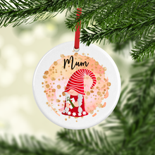 Load image into Gallery viewer, Gnome Watercolour Personalised Ceramic Round or Heart Christmas Bauble
