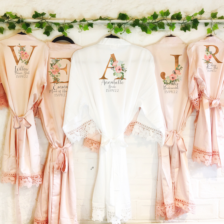 Gold & Pink Alphabet Lace Wedding Dressing Robe