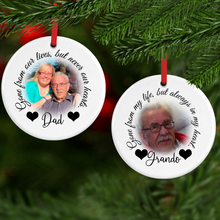 Load image into Gallery viewer, Gone from our lives, but never our Hearts Ceramic Round or Heart Shaped Memorial Christmas Bauble
