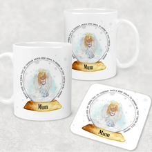 Load image into Gallery viewer, Snowglobe Guardian Angel Personalised Christmas Mug and Coaster Set
